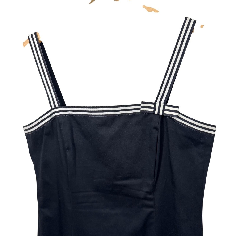 Vintage Ann Taylor Sheath Dress 10‎ Black Striped Ribbon Straps Preppy 90s